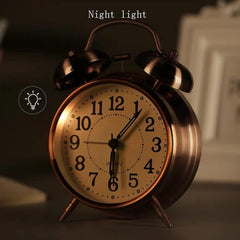 Alarm Clock Metal Twin Bell Alarm Clock, 4-Inch Vintage Small Analog Silent Table Desk Alarm Clock Battery Operated with Night Light Loud for Heavy Sleepers Bedroom Smart Alarm Clock
