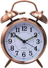 Alarm Clock Metal Twin Bell Alarm Clock, 4-Inch Vintage Small Analog Silent Table Desk Alarm Clock Battery Operated with Night Light Loud for Heavy Sleepers Bedroom Smart Alarm Clock