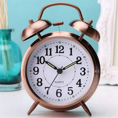 Alarm Clock Metal Twin Bell Alarm Clock, 4-Inch Vintage Small Analog Silent Table Desk Alarm Clock Battery Operated with Night Light Loud for Heavy Sleepers Bedroom Smart Alarm Clock