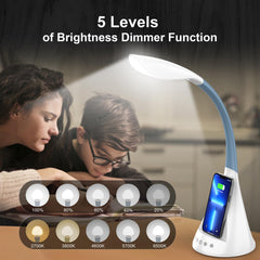 Dimmable LED Desk Lamp with Wireless Charger, Adjustable Gooseneck