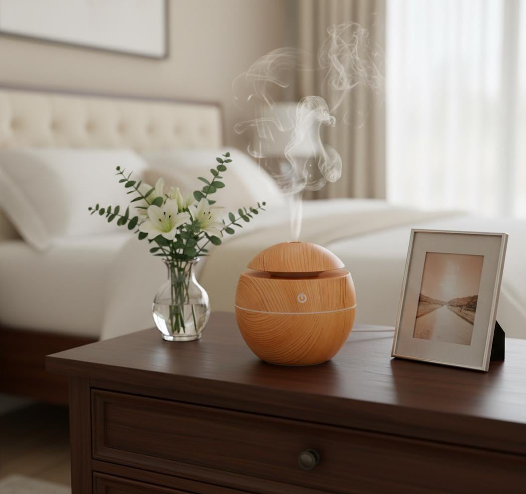 Wood Grain Mushroom Humidifier – USB Aromatherapy Diffuser