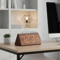 Wooden LED Digital Alarm Clock with USB Charging and Adjustable Brightness