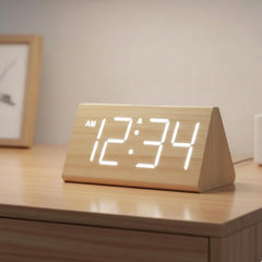 Wooden LED Digital Alarm Clock with USB Charging and Adjustable Brightness