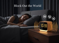 Wooden Sound Machine Alarm Clock with Birdsong & White Noise, Gentle Wake Up Digital Bedroom Clock