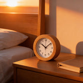 Round Wood Alarm Clock - Minimalist Silent Desk Clock