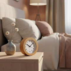 Round Wood Alarm Clock - Minimalist Silent Desk Clock