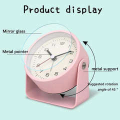 Round Metal Alarm Clock, Small Silent Quartz Desk Clock, Minimalist Bedside Clock, Modern Room Office Table Decor