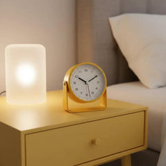 Round Metal Alarm Clock, Small Silent Quartz Desk Clock, Minimalist Bedside Clock, Modern Room Office Table Decor