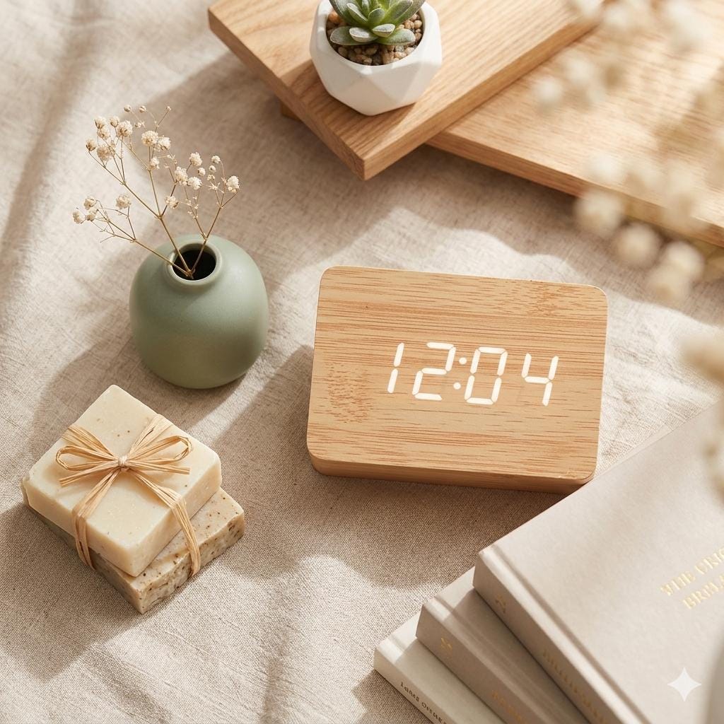 Wooden Digital Alarm Clock with Temperature, LED Desk Clock