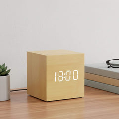 Wooden Alarm Clock with Voice Control, Digital Display, Temperature Reading, Time and Date, Modern Design, Desk Accessory, Bedroom Decor, Minimalist Style