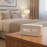 Modern Wooden LED Alarm Clock, Voice Control Digital Desk Clock, Minimalist Home Decor, 12/24H Display