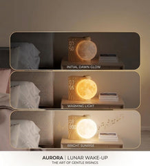 Wooden Moon Design Sunrise Simulator Alarm Clock with RGB Bedside Lamp and Nature Sounds