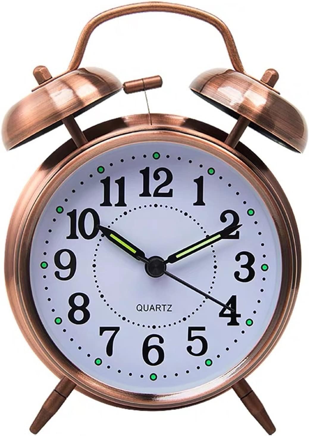 Alarm Clock Metal Twin Bell Alarm Clock, 4-Inch Vintage Small Analog Silent Table Desk Alarm Clock Battery Operated with Night Light Loud for Heavy Sleepers Bedroom Smart Alarm Clock