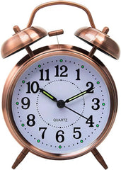 Alarm Clock Metal Twin Bell Alarm Clock, 4-Inch Vintage Small Analog Silent Table Desk Alarm Clock Battery Operated with Night Light Loud for Heavy Sleepers Bedroom Smart Alarm Clock