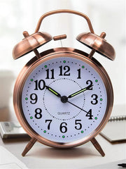 Alarm Clock Metal Twin Bell Alarm Clock, 4-Inch Vintage Small Analog Silent Table Desk Alarm Clock Battery Operated with Night Light Loud for Heavy Sleepers Bedroom Smart Alarm Clock