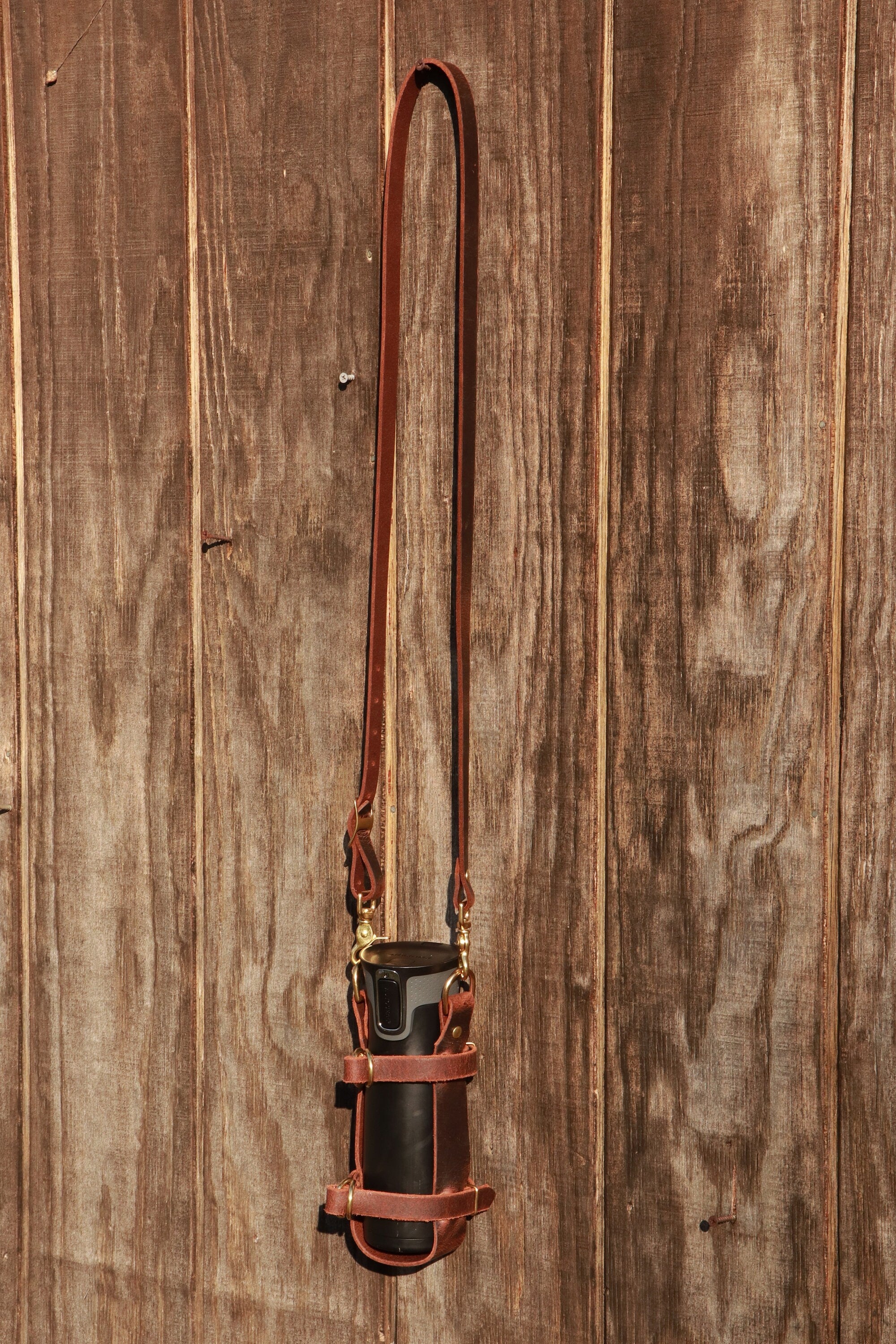 Full Grain Leather Water Bottle Carrier, Adjustable Shoulder Strap