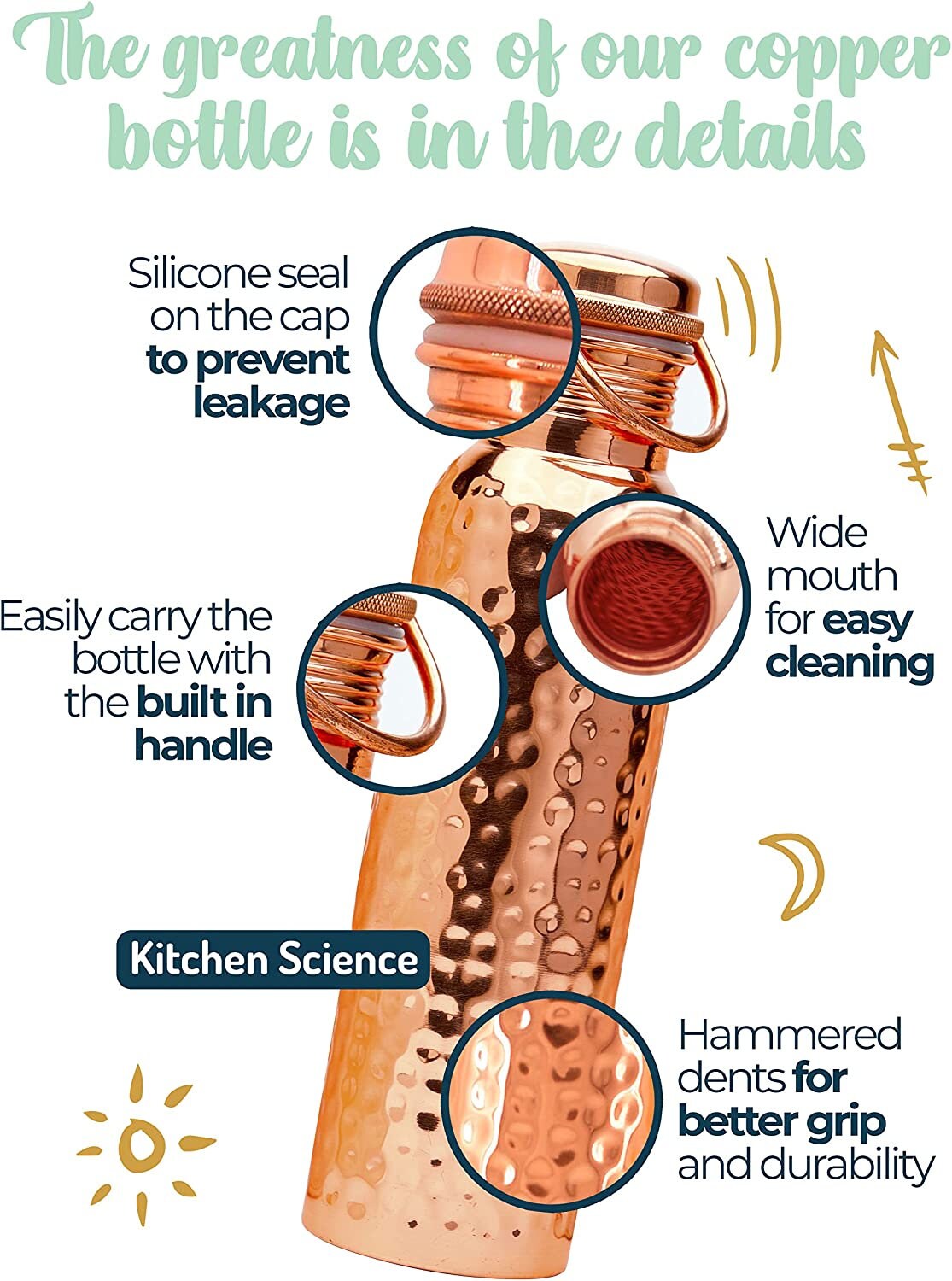 Pure Copper Water Bottle with Hammered Finish