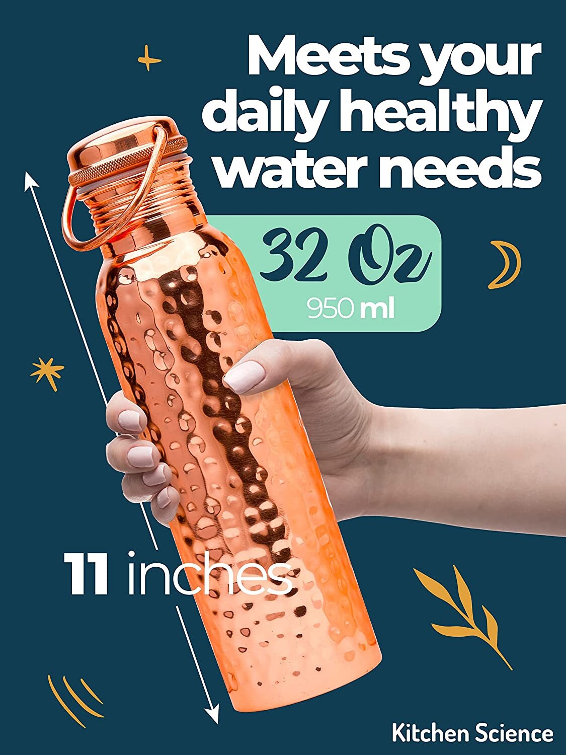 Pure Copper Water Bottle with Hammered Finish
