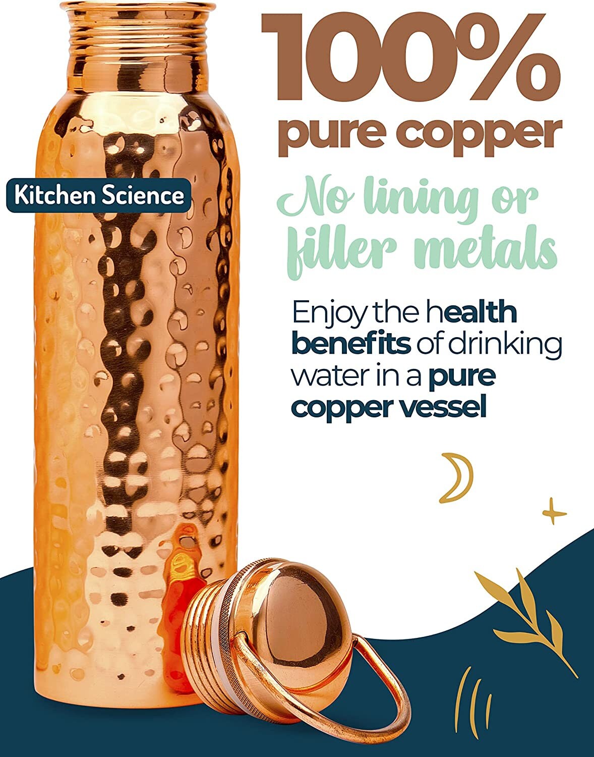 Pure Copper Water Bottle with Hammered Finish