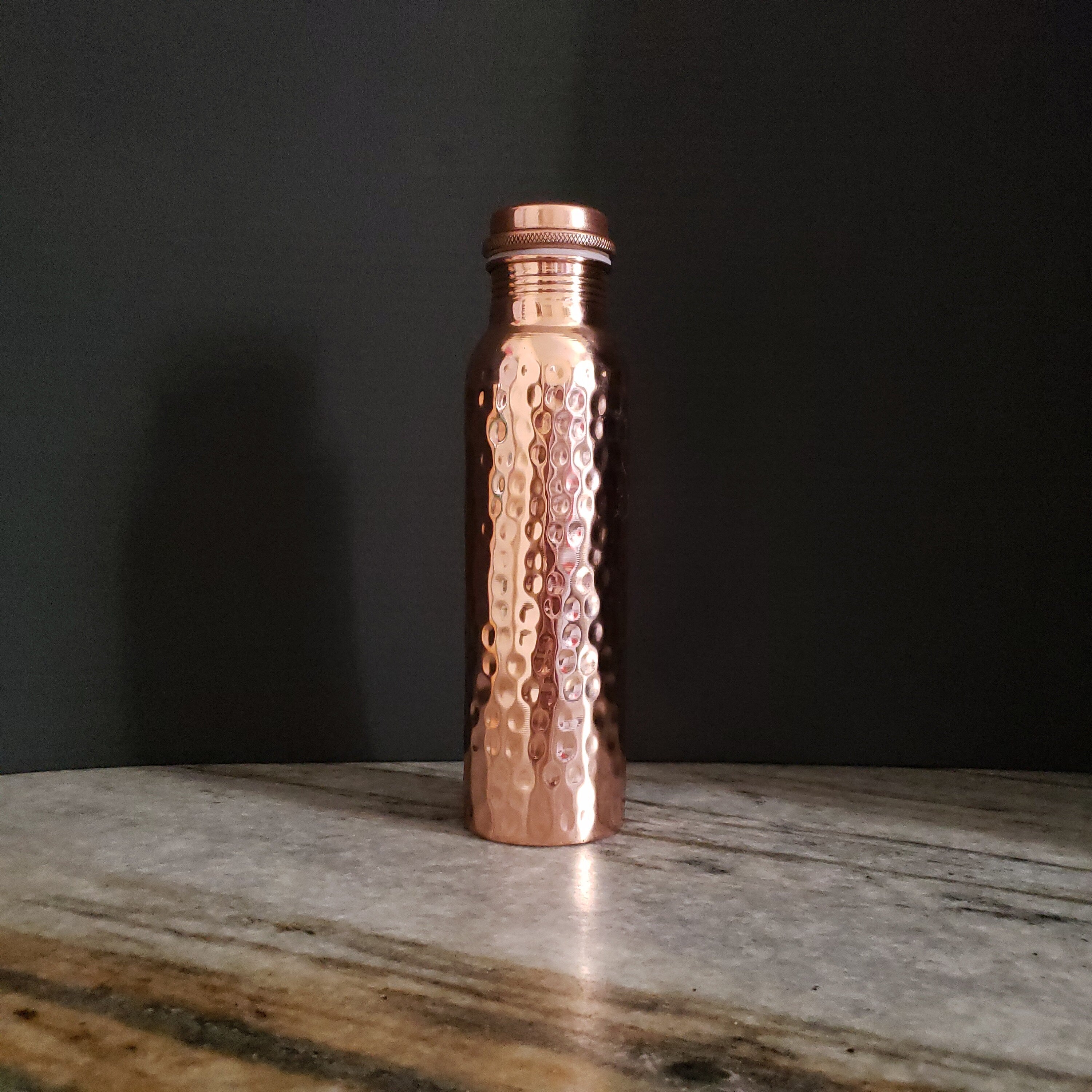 Hammered Copper Water Bottle with Screw Cap