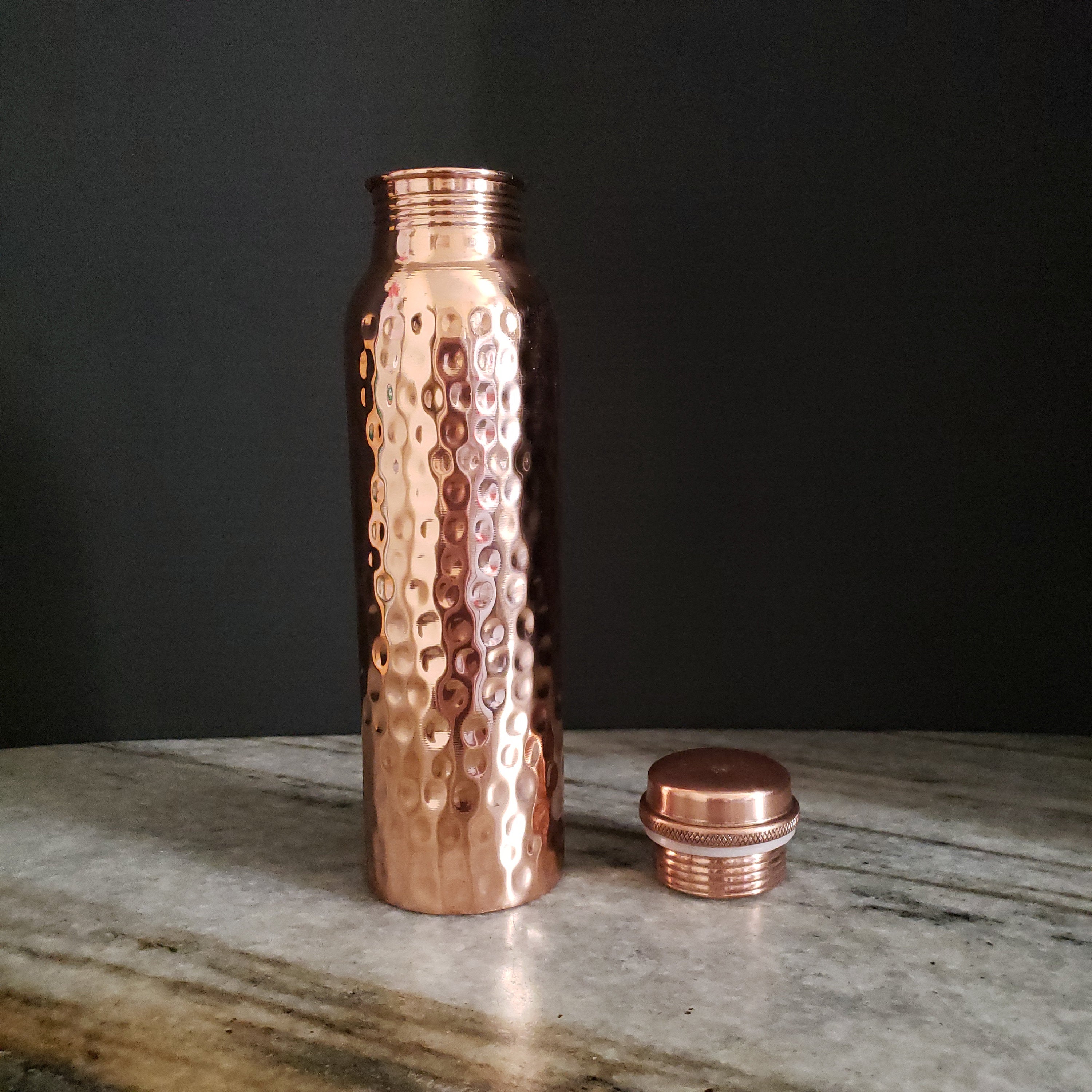 Hammered Copper Water Bottle with Screw Cap
