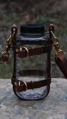 Full Grain Leather Water Bottle Carrier, Adjustable Shoulder Strap