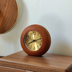 Solid Wood Desk & Table Analog Alarm Clock with Silent Movement and Night Light