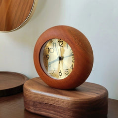 Solid Wood Desk & Table Analog Alarm Clock with Silent Movement and Night Light