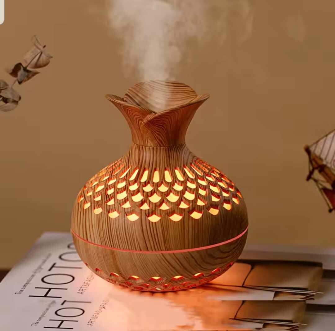 Wooden Design Air Humidifier – Essential Oil Diffuser with Colorful LED