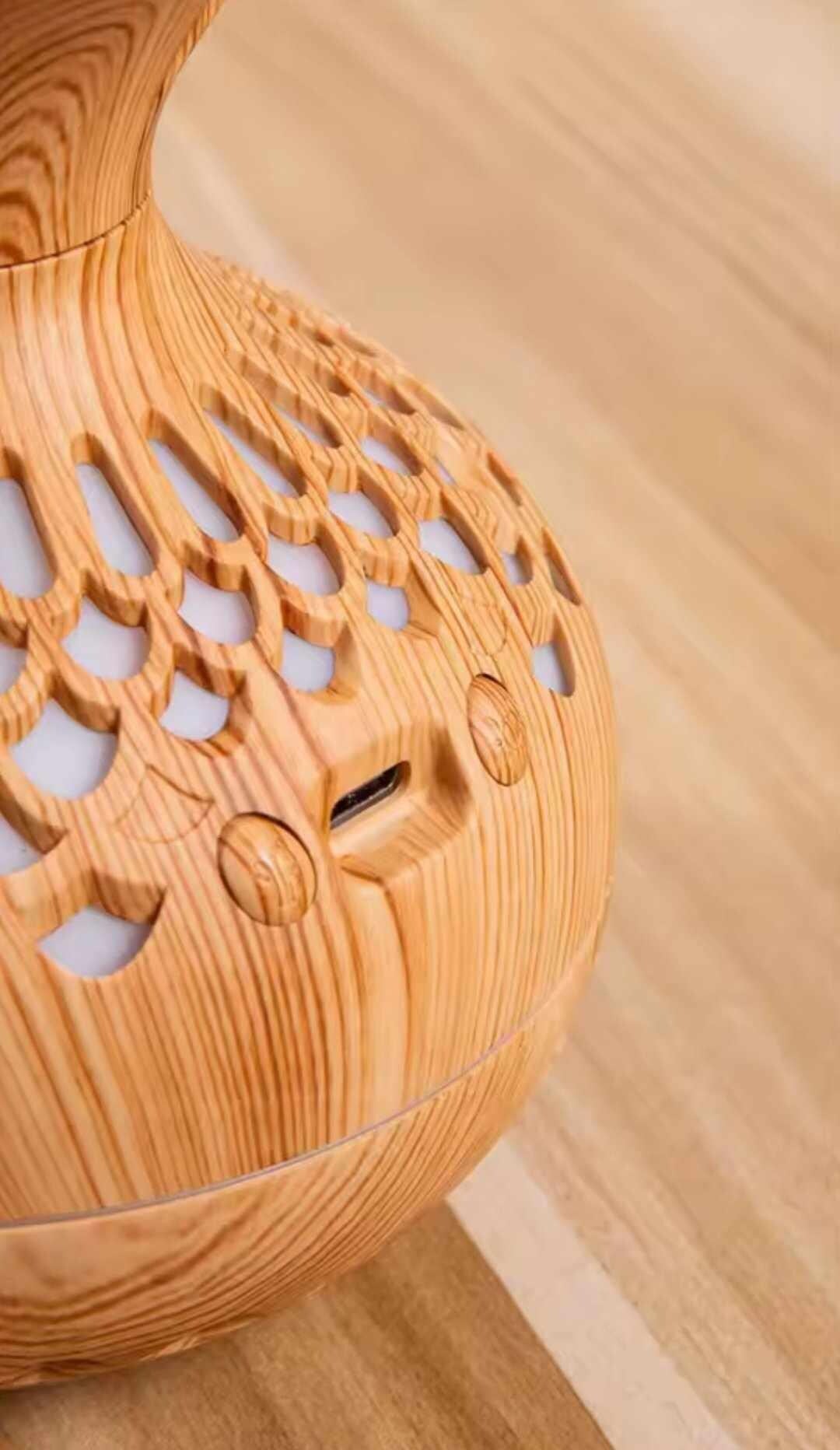 Wooden Design Air Humidifier – Essential Oil Diffuser with Colorful LED
