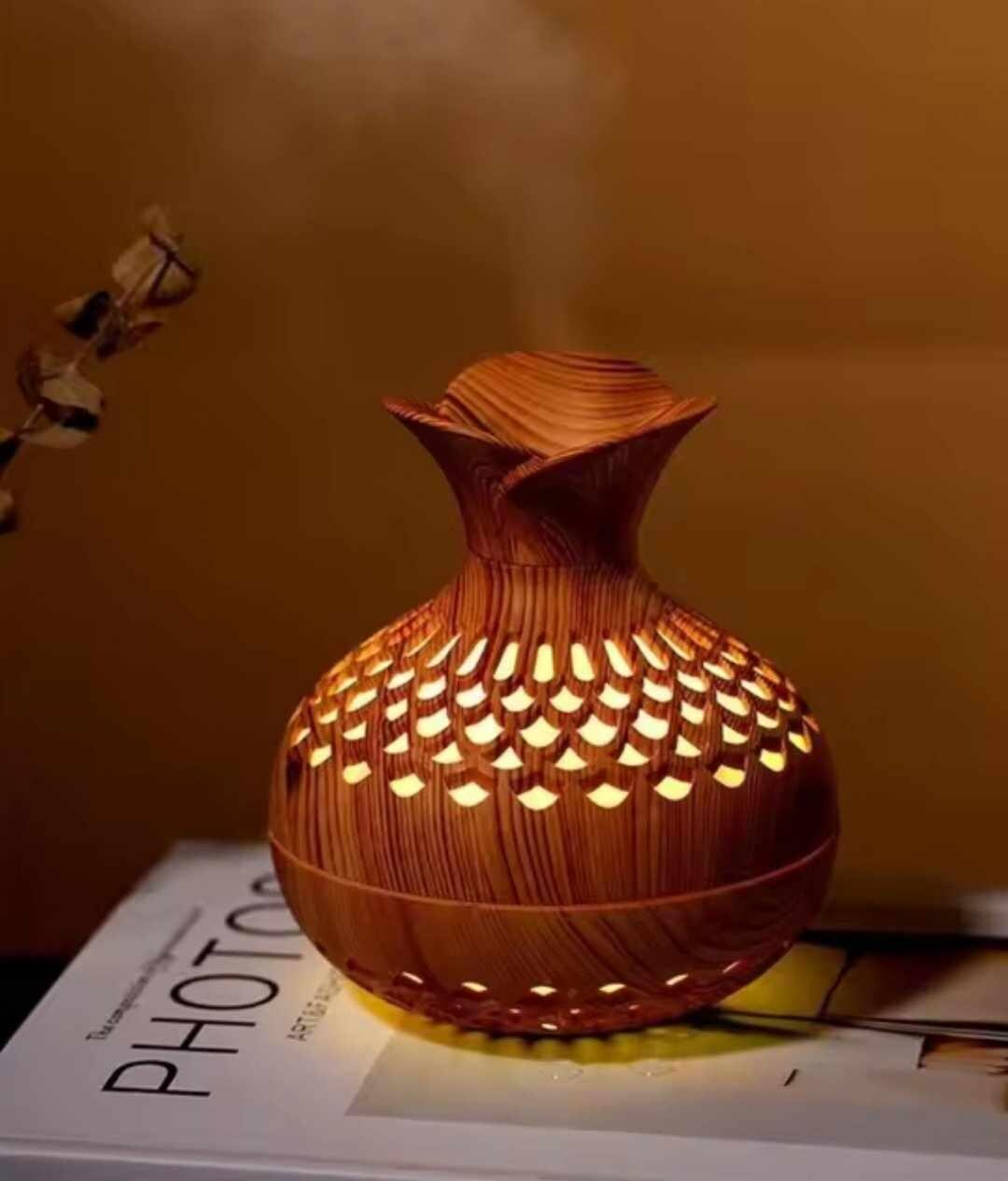 Wooden Design Air Humidifier – Essential Oil Diffuser with Colorful LED
