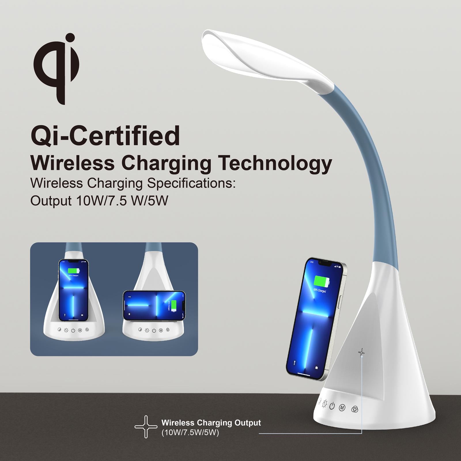 Dimmable LED Desk Lamp with Wireless Charger, Adjustable Gooseneck