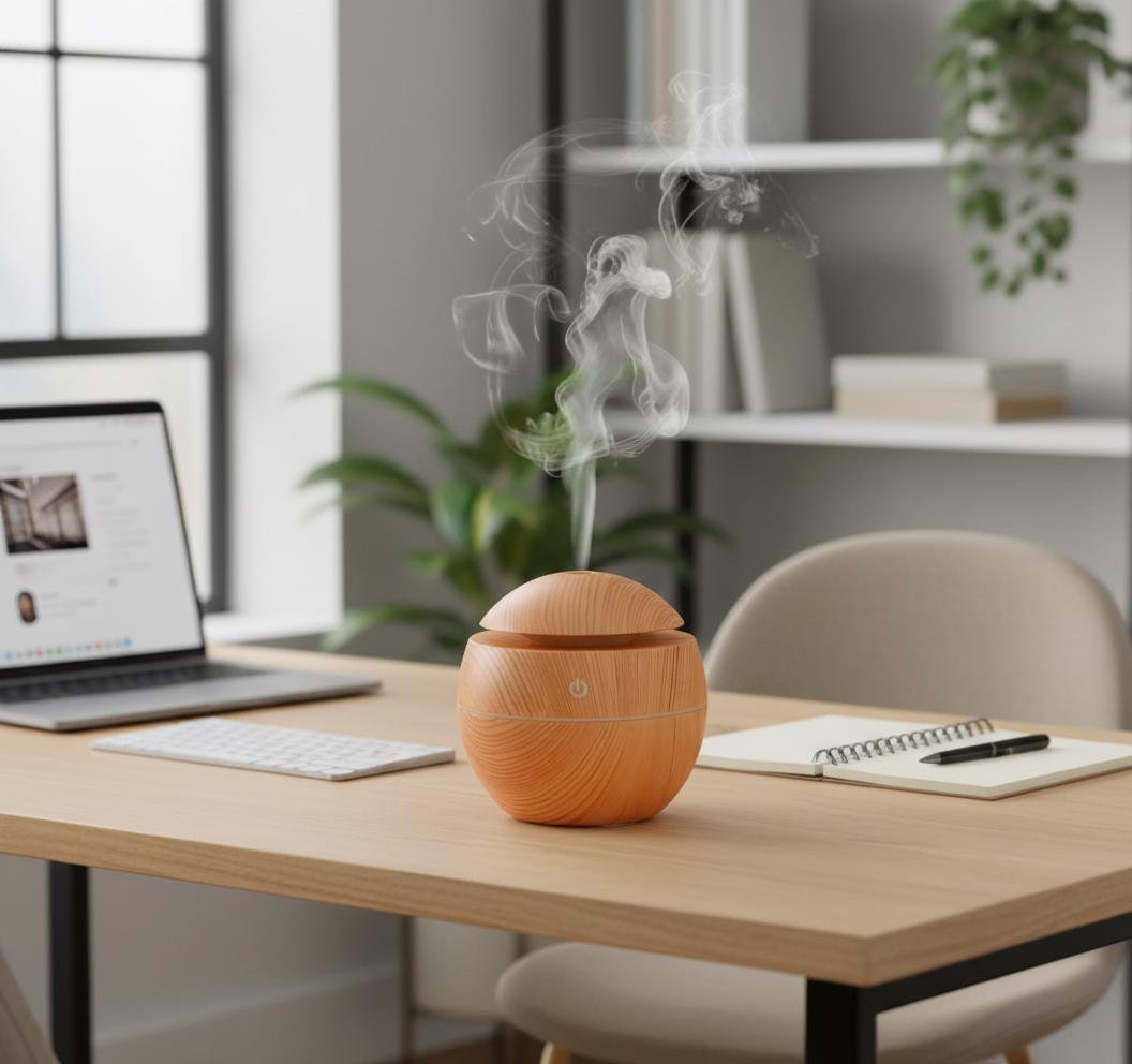 Wood Grain Mushroom Humidifier – USB Aromatherapy Diffuser