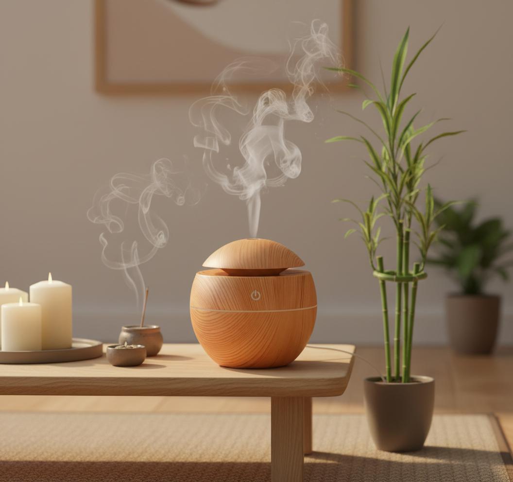 Wood Grain Mushroom Humidifier – USB Aromatherapy Diffuser