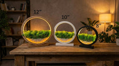 Round Wood Table Lamp with Preserved Moss | Scandinavian Night Light | Biophilic Decor