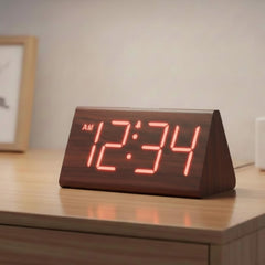 Wooden LED Digital Alarm Clock with USB Charging and Adjustable Brightness