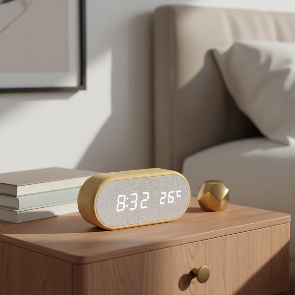Wooden LED Digital Alarm Clock with Temperature Display