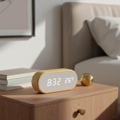 Wooden LED Digital Alarm Clock with Temperature Display