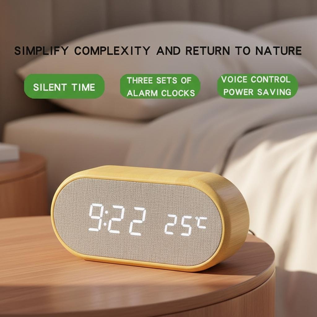 Wooden LED Digital Alarm Clock with Temperature Display