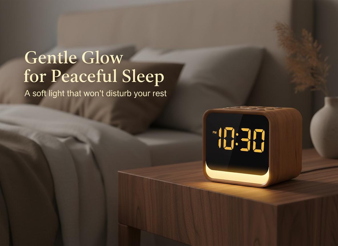 Wooden Sound Machine Alarm Clock with Birdsong & White Noise, Gentle Wake Up Digital Bedroom Clock