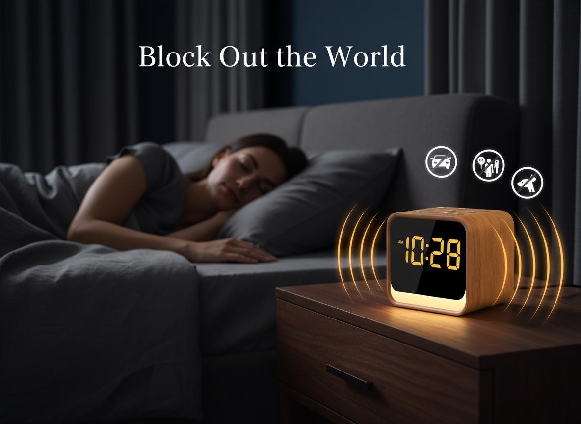 Wooden Sound Machine Alarm Clock with Birdsong & White Noise, Gentle Wake Up Digital Bedroom Clock