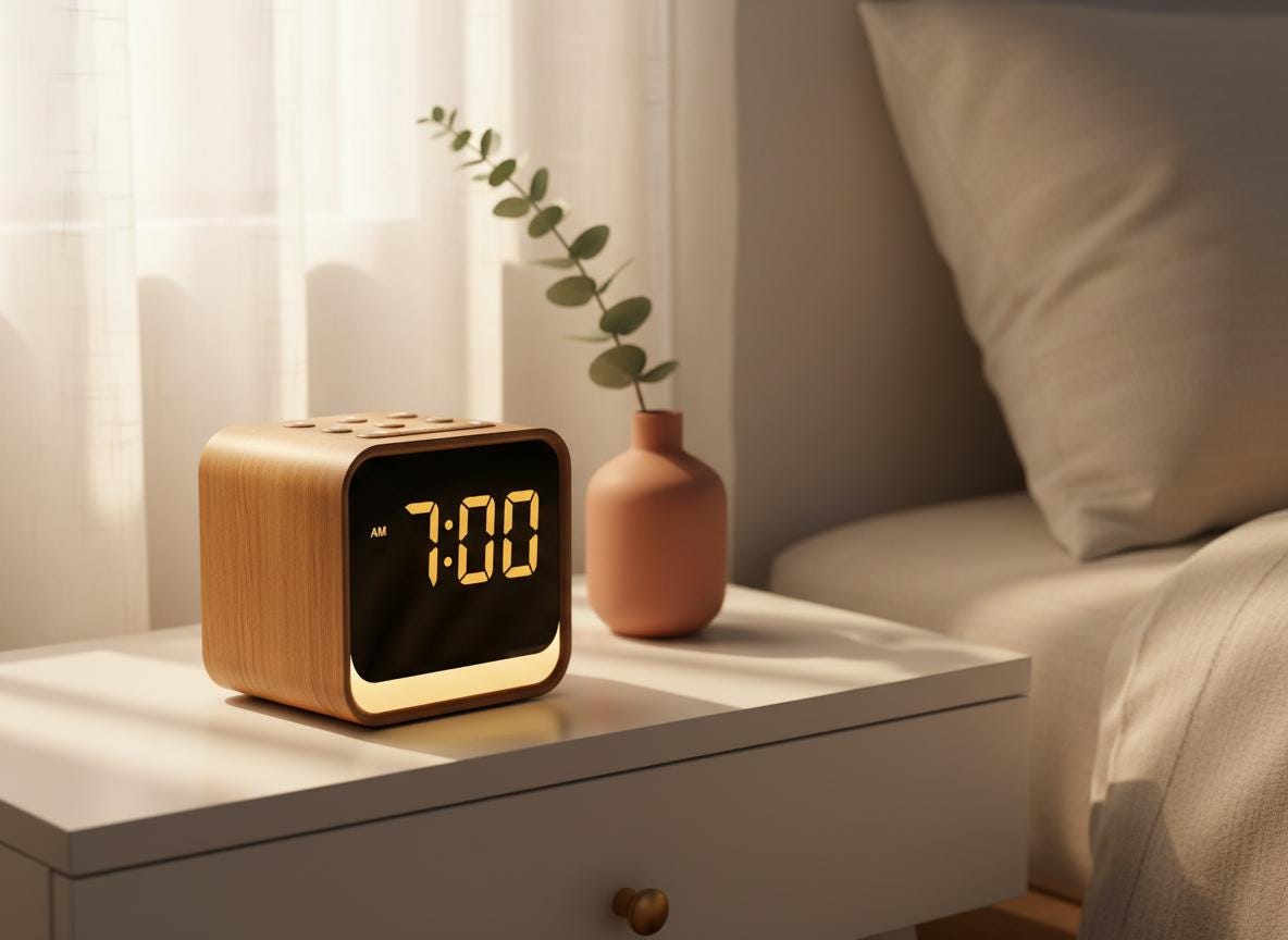 Wooden Sound Machine Alarm Clock with Birdsong & White Noise, Gentle Wake Up Digital Bedroom Clock