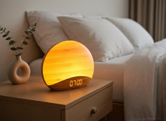 Natural Wood Grain Sunrise Alarm Clock with 26 Sleep Sounds, Dimmable Digital Clock & Night Light