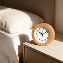 Round Wood Alarm Clock - Minimalist Silent Desk Clock