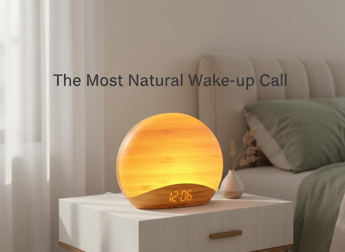 Natural Wood Grain Sunrise Alarm Clock with 26 Sleep Sounds, Dimmable Digital Clock & Night Light