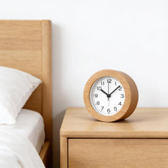 Round Wood Alarm Clock - Minimalist Silent Desk Clock