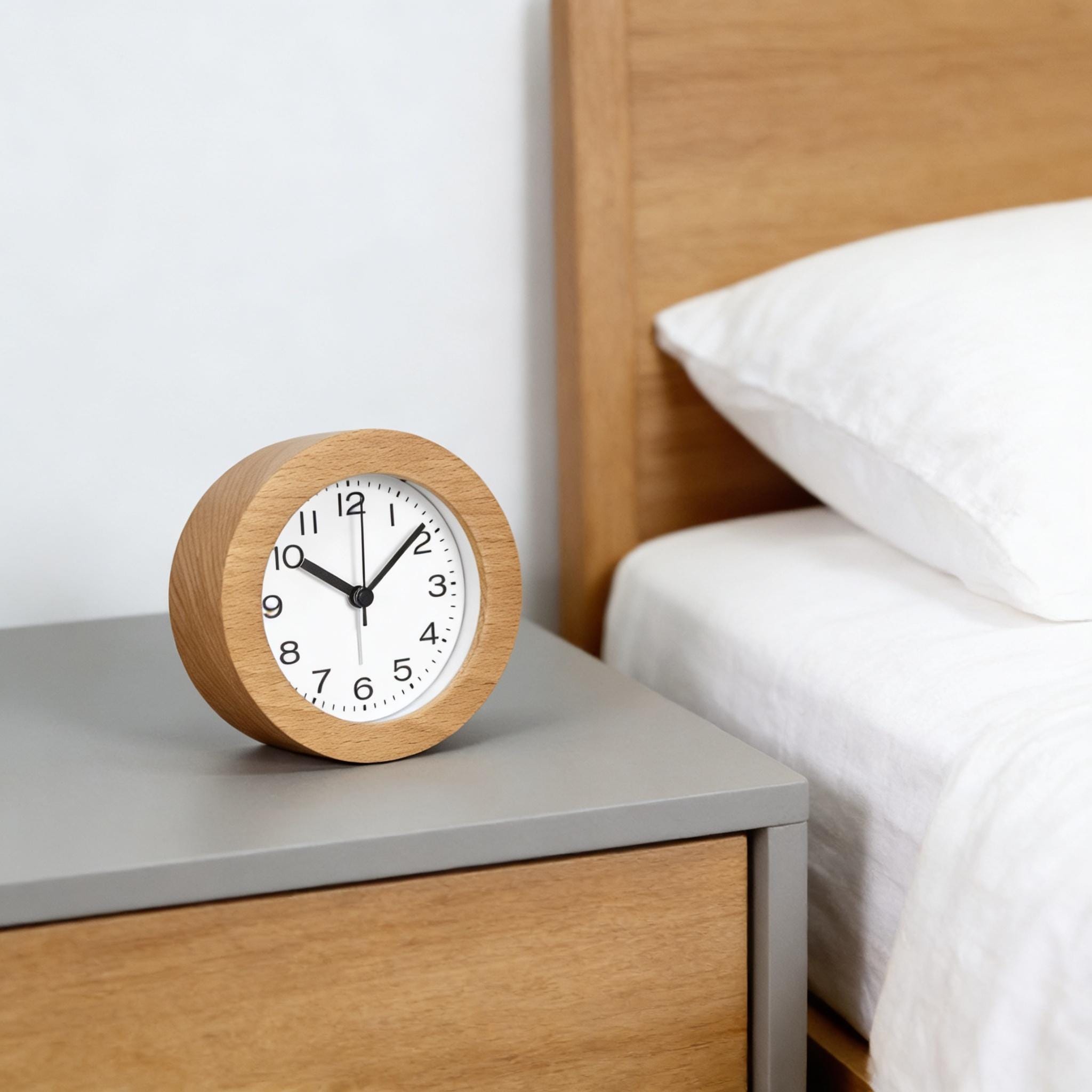 Round Wood Alarm Clock - Minimalist Silent Desk Clock