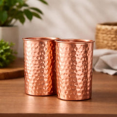 Pure Copper Tumbler Water Drinking Hammered Cup Mug Glass