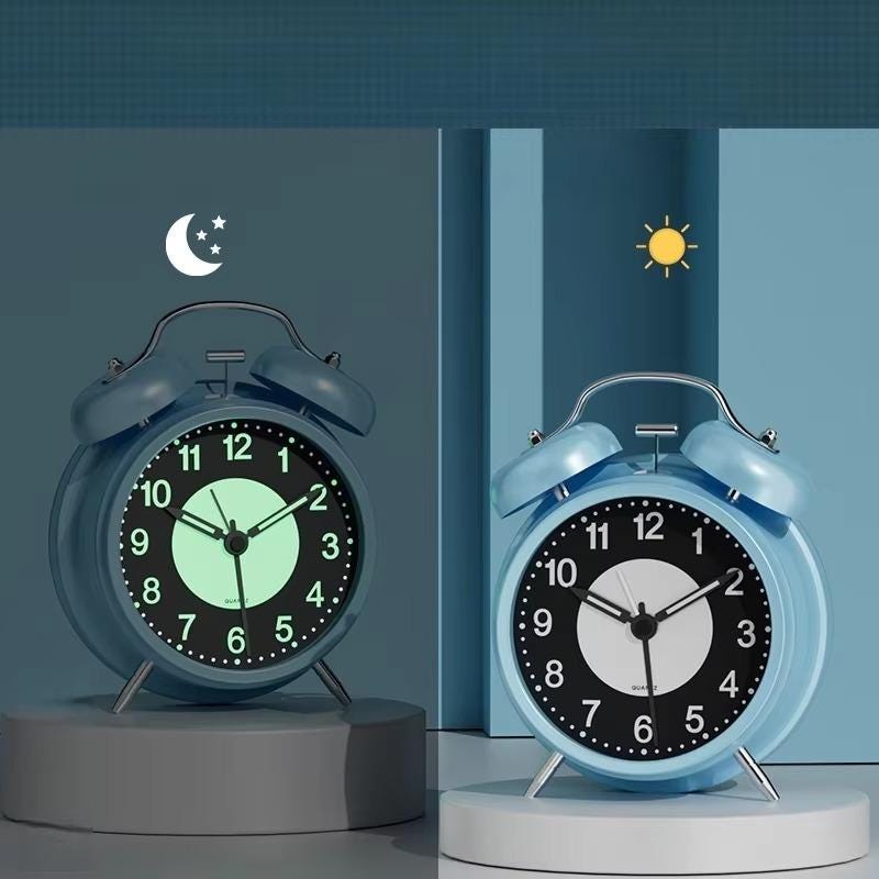 3 Inch Luminous Alarm Clock, Silent Analog Bedside Clock, Extra Loud Alarm, Night Light, Battery Powered