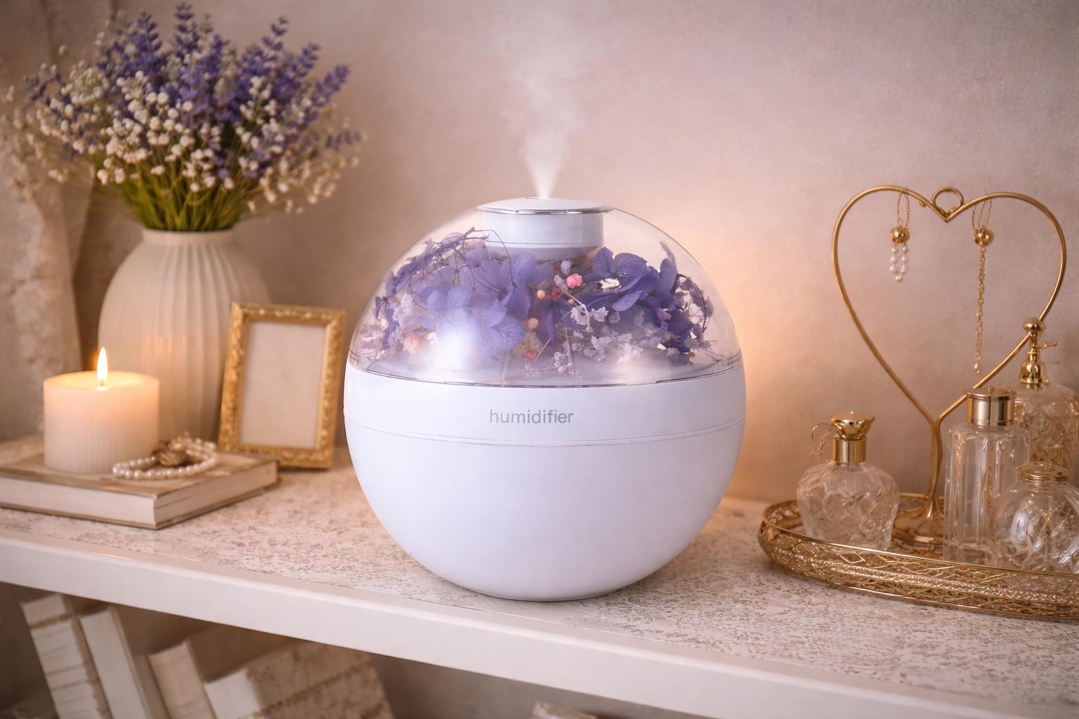 Floral Ultrasonic Humidifier | Quiet Bedroom Desk Diffuser | Decorative Flower Dome